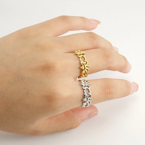 Vintage hollow pattern stainless steel open ring in 18k gold and silver finish