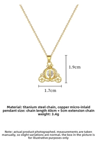 Detail of titanium steel necklace showing dimensions 1.7x1.9cm carriage pendant