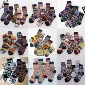 Men Crew Socks Wool Rabbit Hair Blend Thick Warm Winter Ethnic Vintage Bohemian Fair Isle Geometric Pattern Multi Color