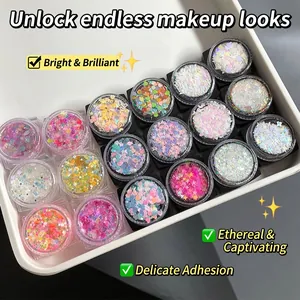 Mermaid Glitter Gel Eye Shadow Sequins Face Body Makeup Sparkling Heart Star Shape Self Adhesive For Festival