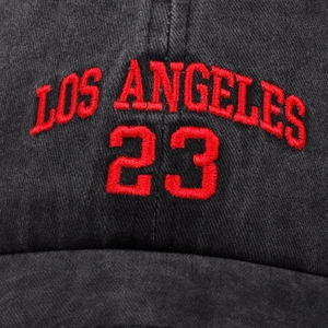 Vintage washed dark grey baseball cap featuring Los Angeles 23 red 3D embroidery