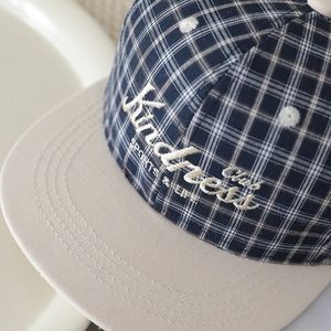 Plaid checkered kids baseball cap featuring Kindness embroidery and flat brim design