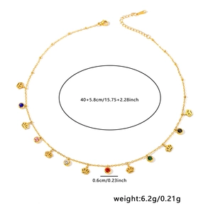 Detail of golden crown necklace with colorful stones, measuring 40+5.8 cm and 6.2g