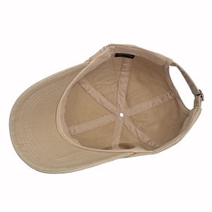Khaki cotton baseball cap with freestyle embroidery and adjustable strap for sun protection