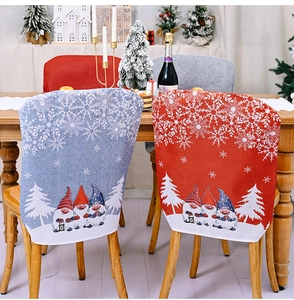 Detailed Christmas dining chair covers featuring festive gnomes and snowflake patterns