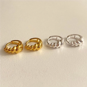 Twisted Croissant Hoop Earrings 925 Sterling Silver French Retro Style Simple Minimalist Textured Jewelry For Women