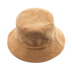Japanese style camel corduroy bucket hat for women with sun protection wide brim