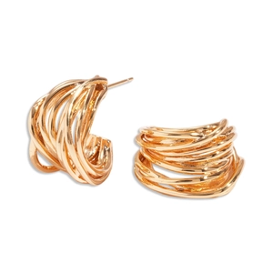 Minimalist gold-plated geometric twisted C-shape hoop earrings with a polished metal finish