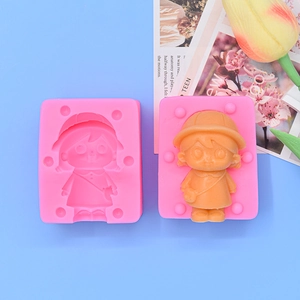 Pink 3D cartoon girl silicone mold with orange finished candle figure and tulip decor