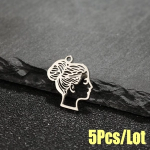 Set of 5 stainless steel female profile silhouette pendants for DIY jewelry making