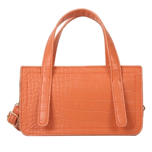 Chic orange faux crocodile leather handbag with sturdy handles and metal D-rings