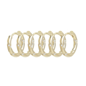 Three-pair set of gold-plated twisted C-shaped hoop earrings with sparkling zircon accents