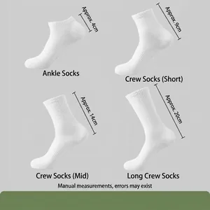 White cotton athletic socks in four lengths from low cut to crew with ribbed cuffs