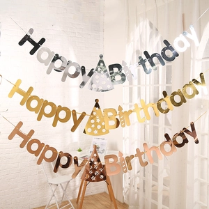 Happy Birthday Banner Gold Foil Letter Bunting Garland For Birthday Party Decoration Hanging Ornament Baby Shower
