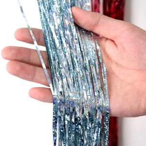 Holographic blue silver gradient tinsel fringe curtain for party decoration