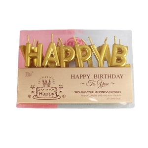 Golden Happy Birthday letter candle set in champagne gold display box for party