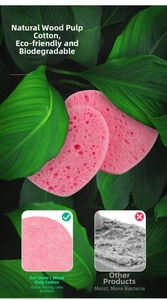 Pink heart-shaped compressed wood pulp sponge with a porous texture for gentle facial cleansing