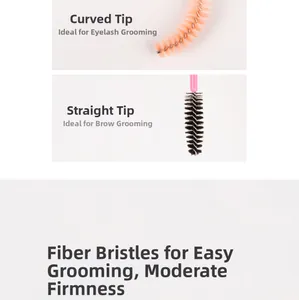 Detail of pink disposable lash brushes showing straight and curved fiber spiral heads