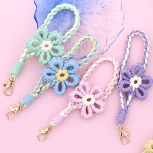 Colorful handmade crochet flower phone wrist straps with golden metal lobster clasps