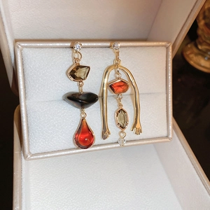 Orecchini Pendenti Geometrici Asimmetrici Vintage Con Perno In Argento Sterling 925 Lega Cristallo Colorato Per Donne