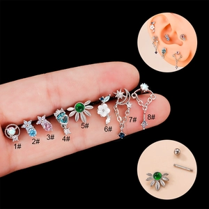 Helix Piercing Earring Stainless Steel Rod Copper Zircon Cartilage Stud Jewelry Flower Heart Moon Star Double Screw Ball