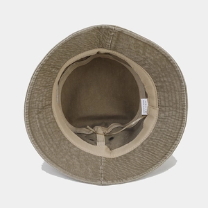 Vintage washed cotton bucket hat interior with sweatband and reinforced stitching