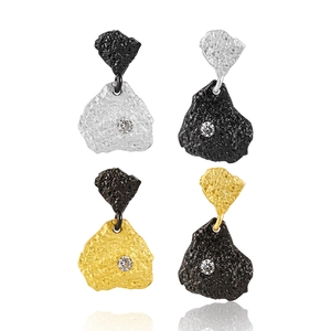 S925 Sterling Silver Irregular Texture Stud Earrings Inlaid Rhinestone Vintage Color Blocking Geometric Earrings For Women