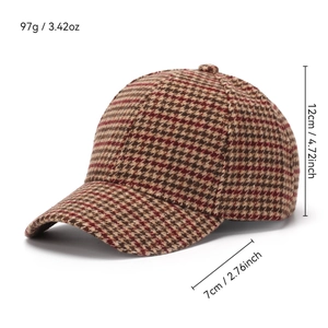 Classic houndstooth baseball cap with red and brown patterns and size specifications