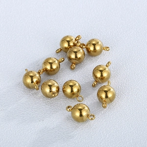 Polished gold stainless steel bead pendant with double-hole design for DIY jewelry