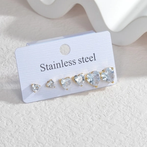 Stainless steel heart zircon stud earrings set with elegant gold plated finish