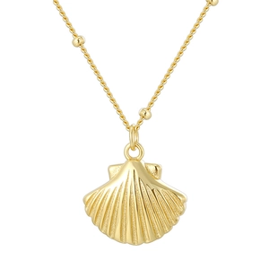 Elegant gold S925 silver necklace with shell pendant and beaded rope chain design