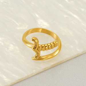 18 Karat vergoldeter Titanstahlring mit einzigartigem Schwertgriff Design im Punk-Stil
