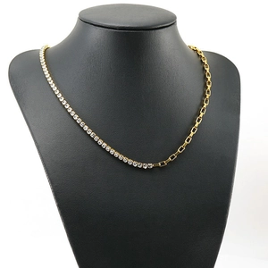 Two-tone 18K gold and silver plated necklace with CZ crystals on a black bust display