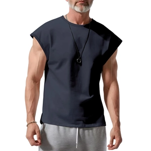 Men's dark blue sleeveless T-shirt in loose fit with a crew neck for summer casual wear