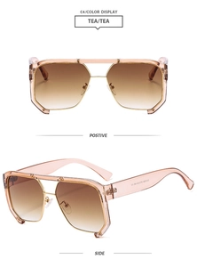 Détail des lunettes de soleil carrées oversize avec double pont et verres dégradés