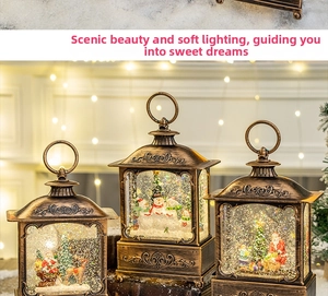 Retro bronze Christmas lanterns with warm LED lights and snowman miniature scenes