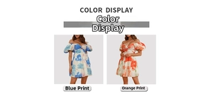 Détails des robes à fleurs avec col en v et manches bouffantes en bleu et orange
