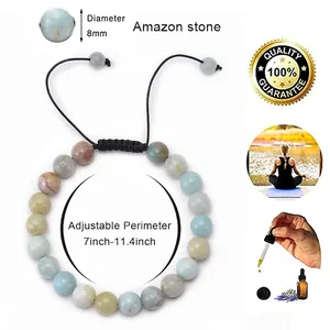 Adjustable Amazonite beaded bracelet with 8mm natural stones and black woven cord