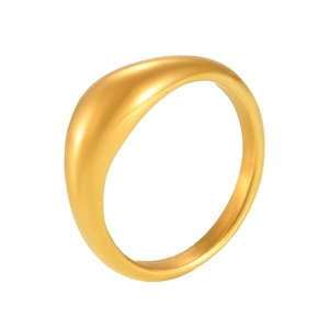 Minimalist gold-plated stainless steel dome ring shown at a 45-degree angle on white background