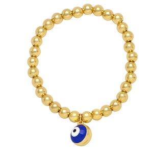Dettaglio del bracciale di perline placcato oro 18K con ciondolo blu Evil Eye
