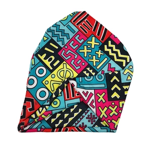 Vibrant 90s Memphis style geometric print slouchy beanie hat for men and women