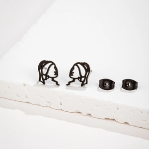 Artistic abstract girl face silhouette earrings in black stainless steel finish