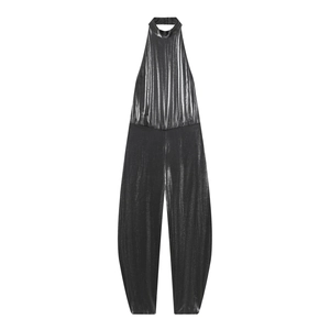 Combinaison Dos Nu Métallique Brillante Taille Haute Sans Manches Sexy Soirée Élégante Pour Femmes