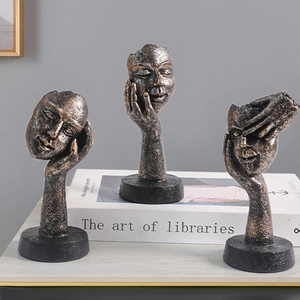 Set de sculptures Le silence est d'or en résine nordique avec fini bronze vintage