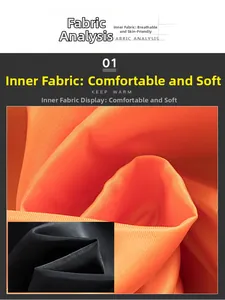 Detail des atmungsaktiven orange-schwarzen Kunstfasergewebes der Baseball-Fliegerjacke