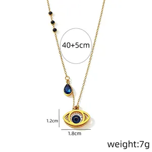 Evil eye pendant necklace in gold finish with blue crystal and cubic zirconia stones