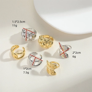 Minimalist 14K gold plated interlocking rings and textured metal band jewelry set