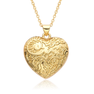 Elegant 18K gold plated heart pendant necklace with embossed texture on white background