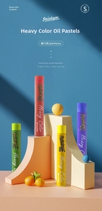 Vibrant heavy color oil pastels artistically arranged on geometric props in macro detail