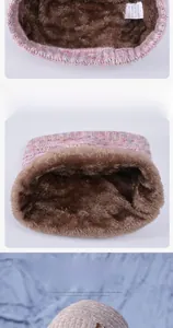 Detailed view of winter neck warmer featuring thick faux fur lining and knit texture